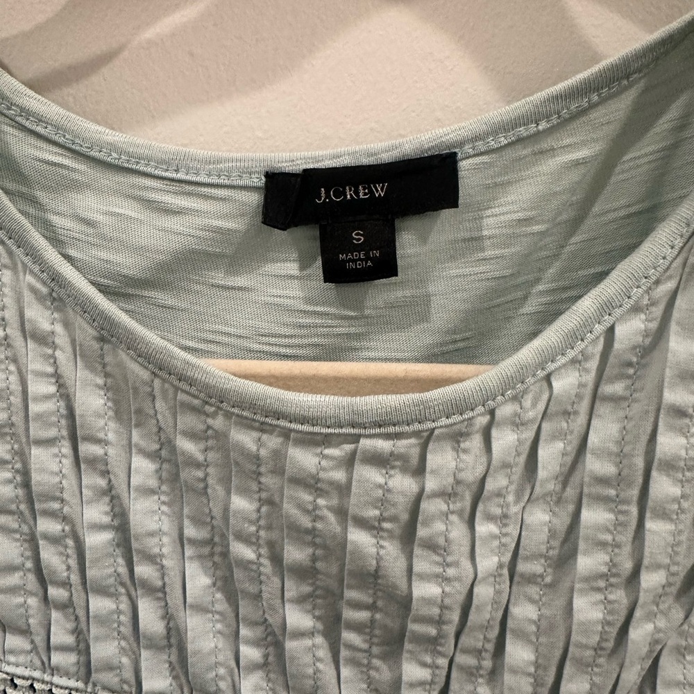 J. Crew Light Blue Blouse with Lace Sleeves - Picture 2 of 5